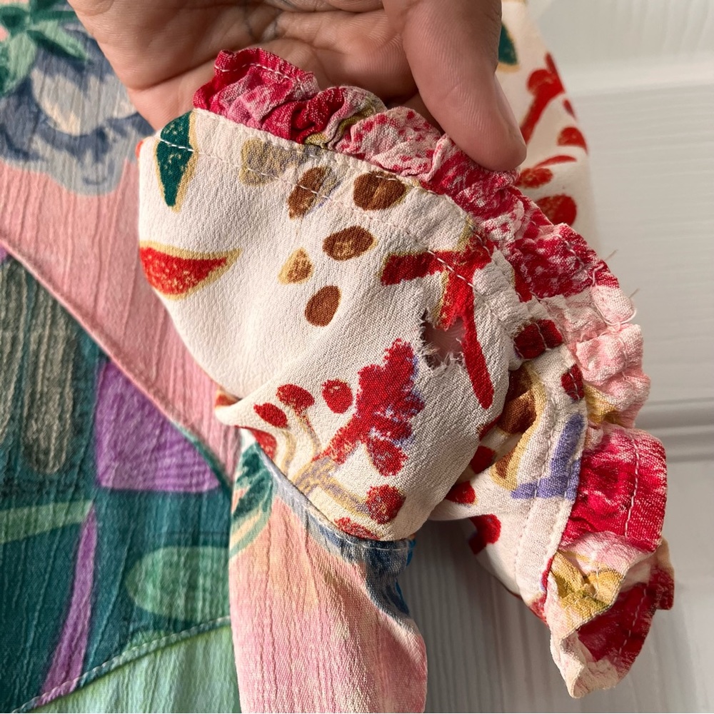 Small Sacred Threads Patchwork Button Down Crop T… - image 5